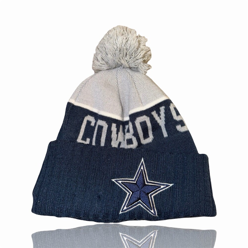 New Era Dallas Cowboys Beanie Hat Cuffed Knit Pom Navy Gray One Size NFL
